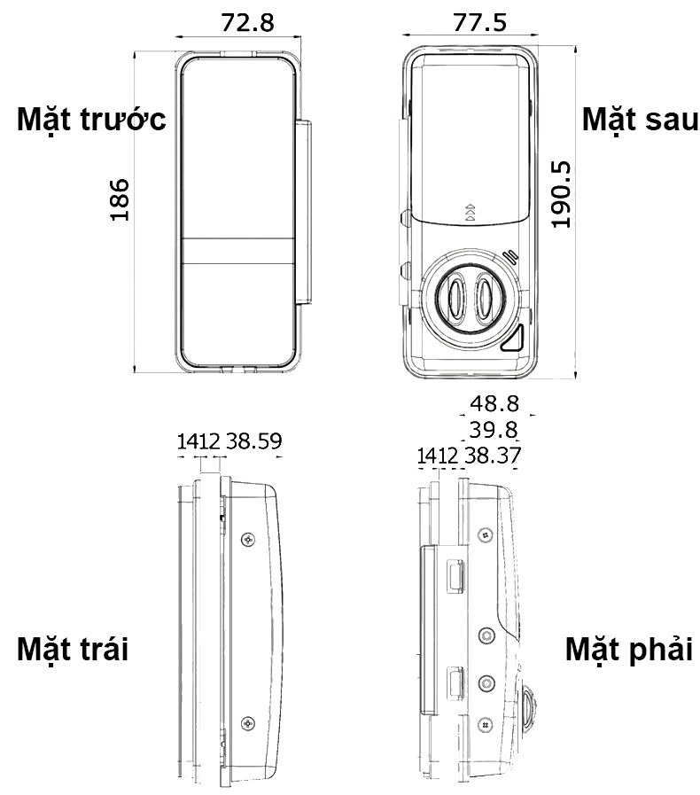 Bản vẽ kỹ thuật khóa thông minh Yale YDG 313