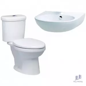 Combo Caesar C2 CT1338 +  L2152 Bồn Cầu 2 Khối Và Lavabo Treo Tường