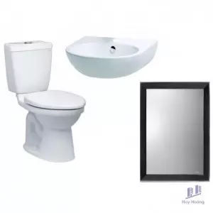 Combo Caesar A6 CT1325 + L2152 + M803 Bồn Cầu 2 Khối Lavabo Treo Tường Gương