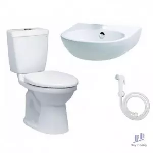 Combo Caesar A4 CT1325 + L2152 + BS304A Bồn Cầu 2 Khối Lavabo Treo Tường Vòi Xịt