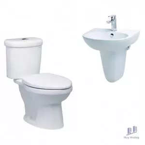Combo Caesar C3 CT1338 + L2152 + P2443 Bồn Cầu 2 Khối Và Lavabo Treo Tường