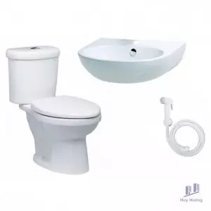 Combo Caesar C4 CT1338 + L2152 + BS304A Bồn Cầu 2 Khối Lavabo Treo Tường Vòi Xịt