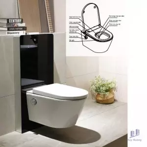 Bồn Cầu Điện Tử Viglacera Platinum P.16.320 Treo Tường Kính Đen