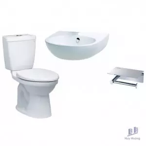 Combo Caesar B5 CTS1325 + L2152 + ST804V Bồn Cầu 2 Khối Lavabo Treo Tường Móc GIấy