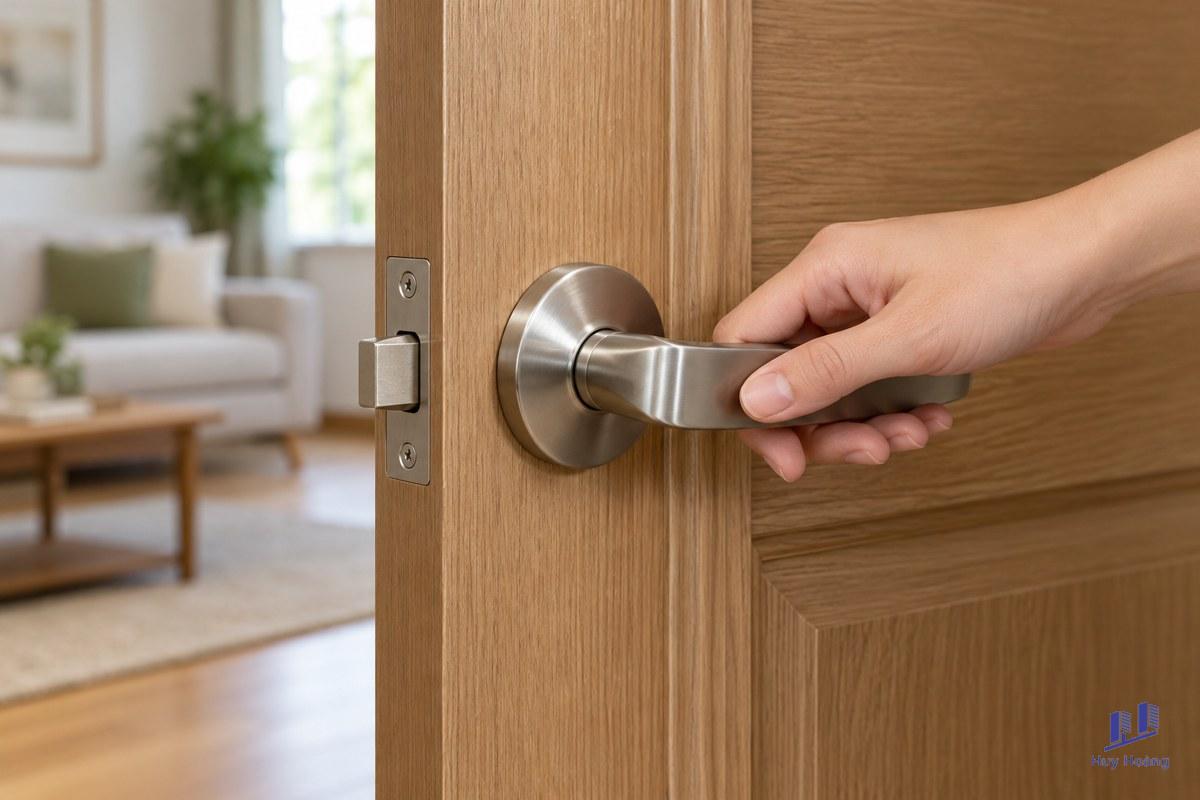 Tay nắm cửa phòng: kiểm tra hướng mở và thông tin khóa trước khi thay