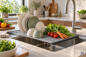 Chọn giá ráo nước trên chậu rửa bát: đo lòng chậu và thử thao tác trước khi mua